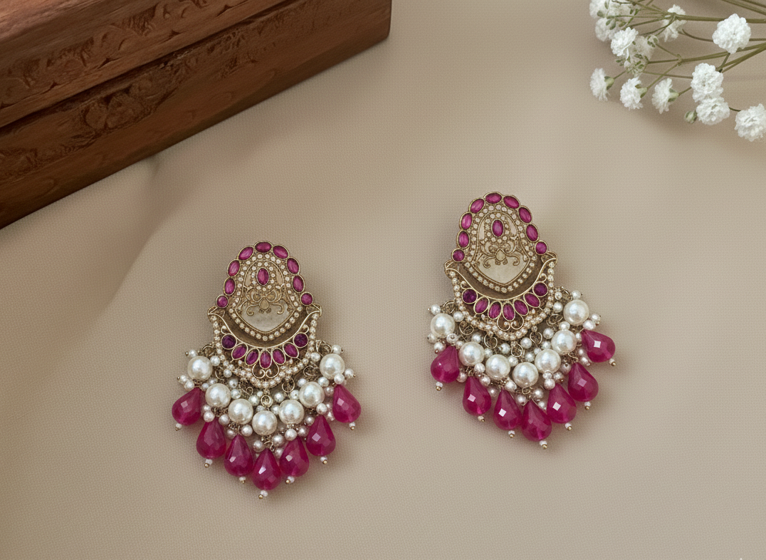 Noorvi Pearl Kundan Chandbalis