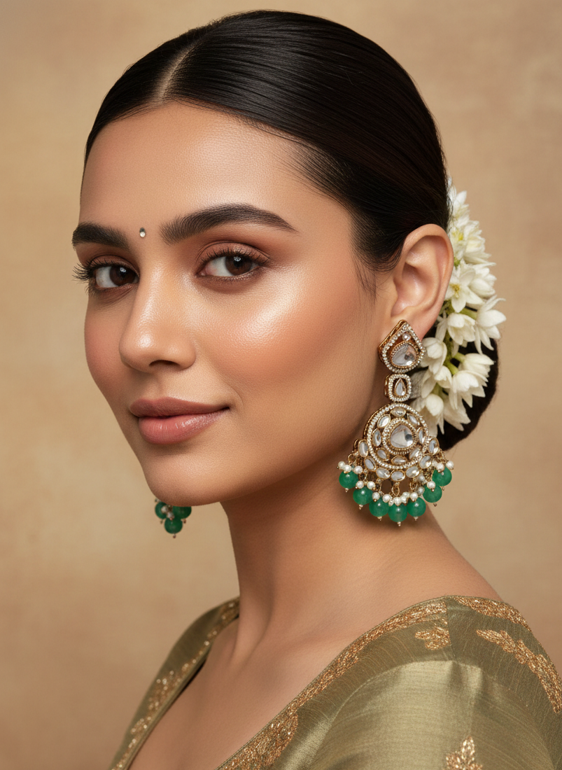 Emerald Glow Kundan Chandbali Earrings