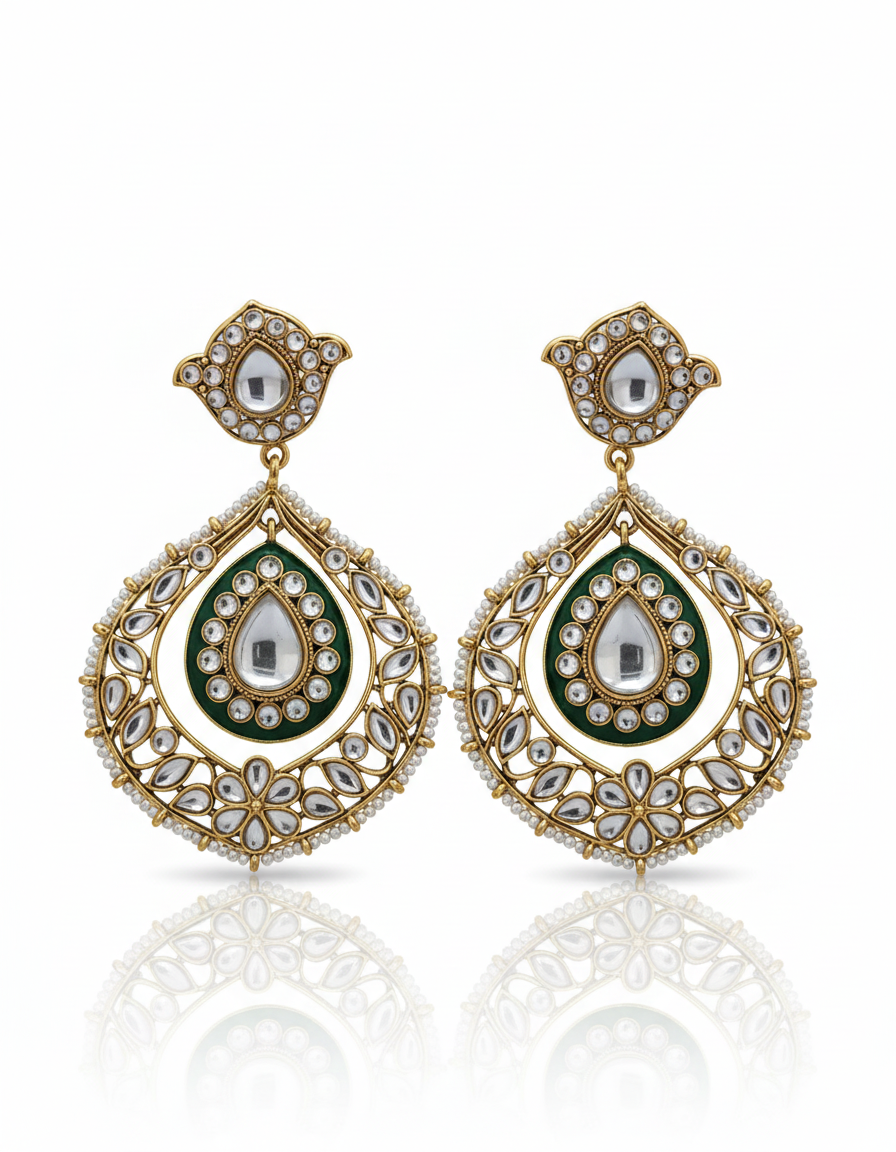 Royal Green Kundan Earrings