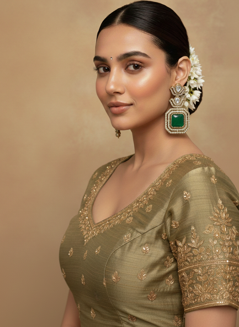 Anvaya Emerald Kundan Drop Earrings