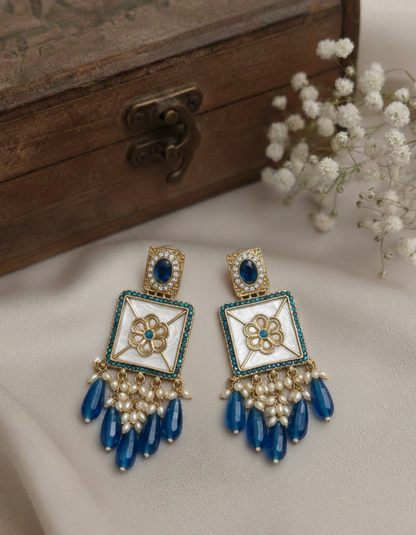 Gulnaaz Blue Drop Kundan Earrings