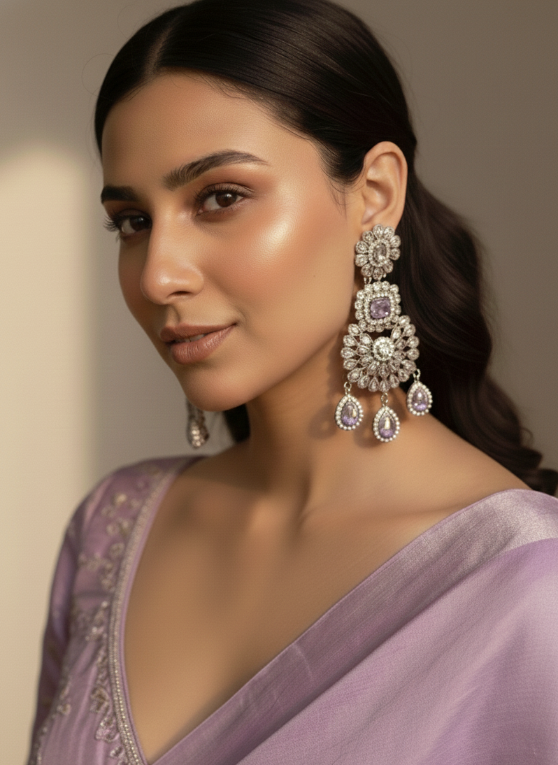 Aarohi Lavender Kundan Chandbali Earrings
