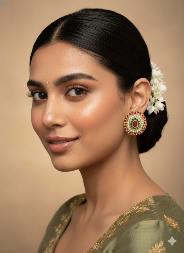 Rajvanshi Ruby-Emerald Jadau Stud Earrings