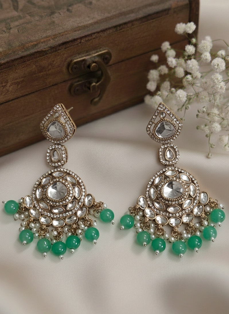 Emerald Glow Kundan Chandbali Earrings