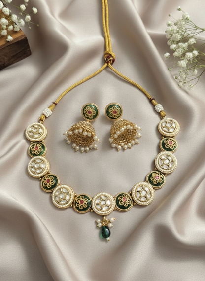 Advika Kundan & Emerald Circular Choker Set