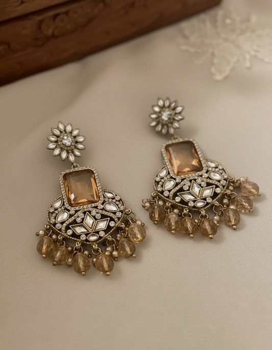Zehra Amber Kundan Drop Earrings