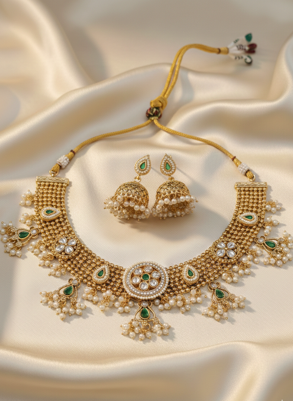 Maharani Emerald Pearl antique Rajwada set