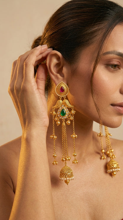 Zeenat Green Kashmiri Earrings Combo Set