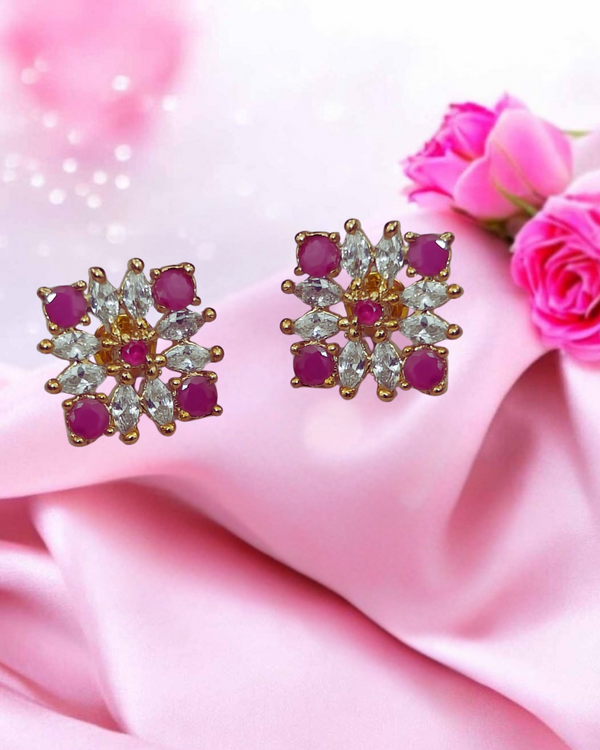 Royal Ruby & Zirconia Stud Earrings
