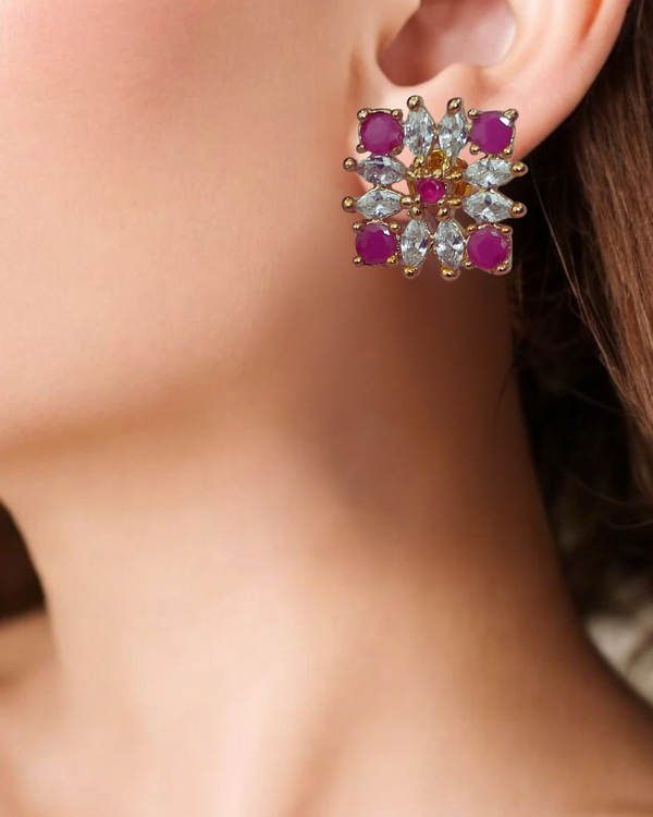 Royal Ruby & Zirconia Stud Earrings