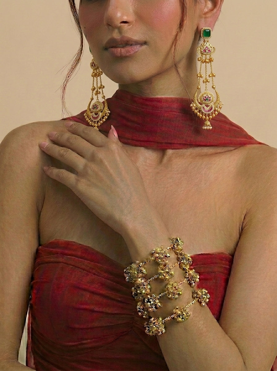 A combo of kashmiri earrings and bangles.