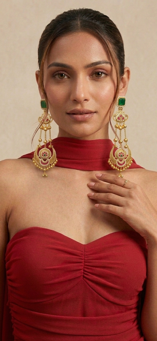 Model picture of Rukhsaar kashmiri earrings.