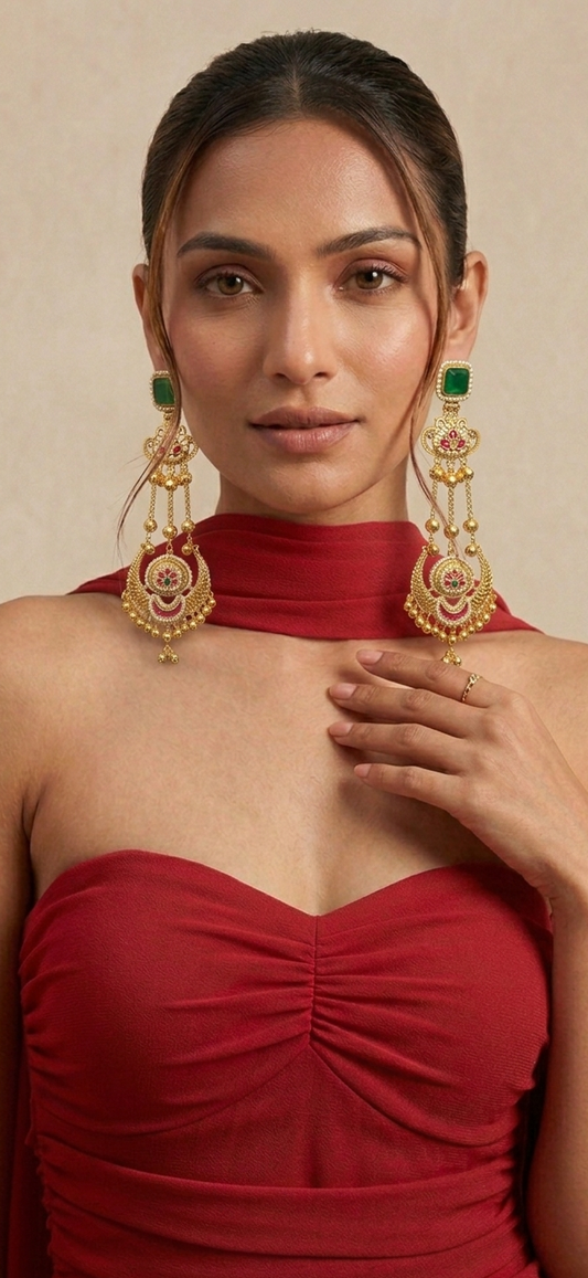 Model picture of Rukhsaar kashmiri earrings.