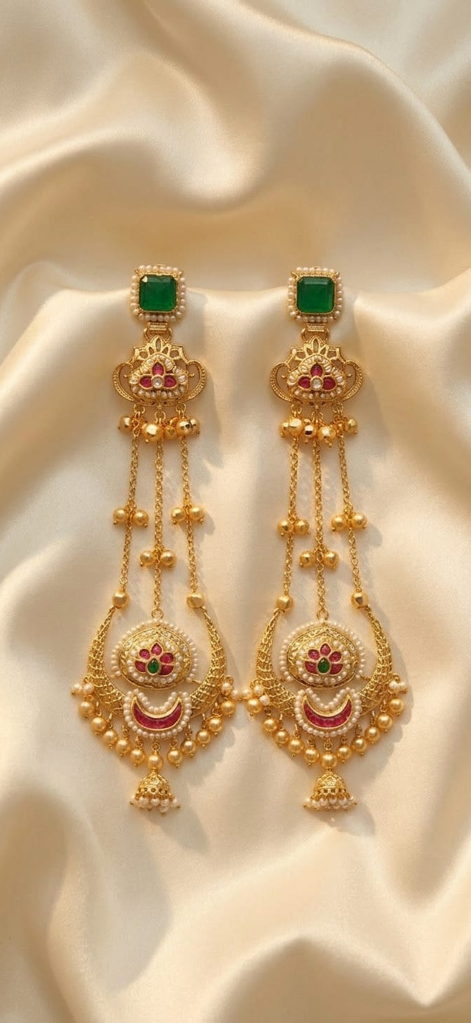 Rukhsaar long kashmiri brass earrings