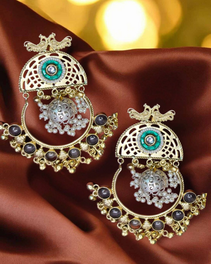 Aarohi Brass Gold-Plated Filigree Chandbali Earrings