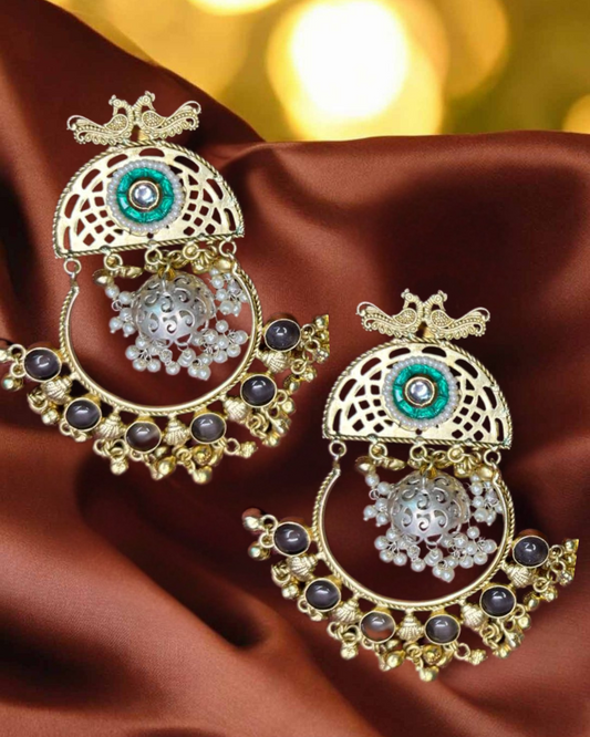 Aarohi Brass Gold-Plated Filigree Chandbali Earrings