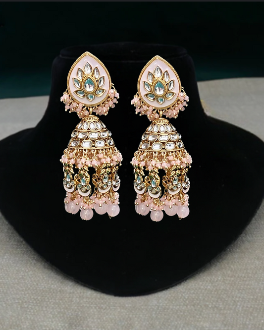 Pink & Gold Kundan Jhumka Earrings