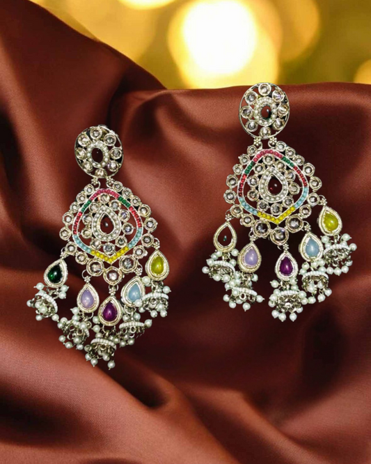 Royal Multicolor Kundan Chandbali Earrings
