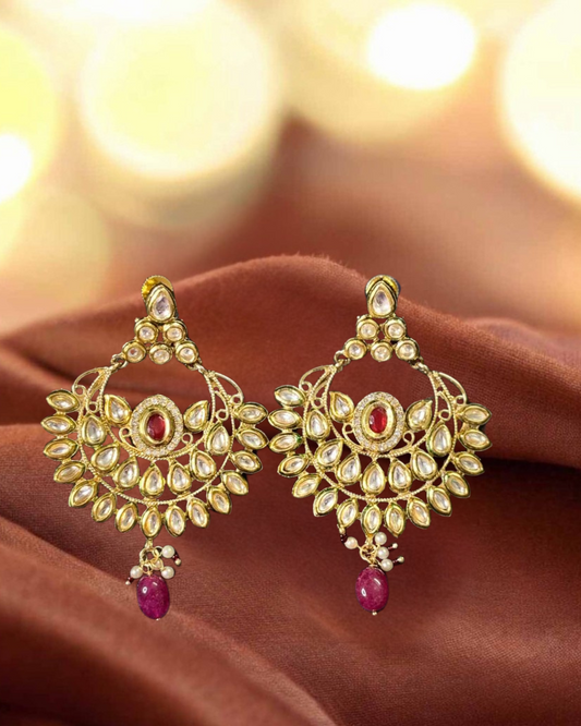 Regal Ruby Kundan Chandbali Earrings