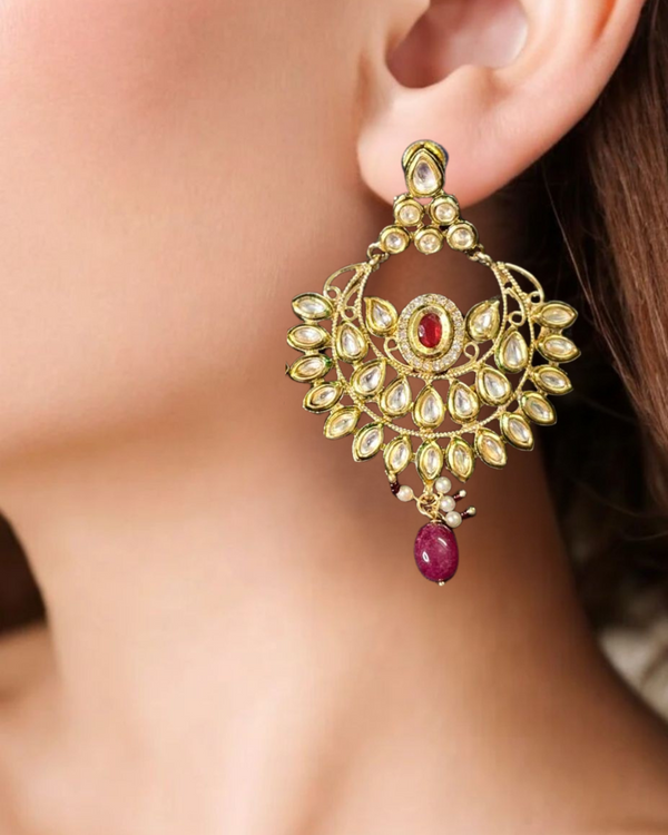Regal Ruby Kundan Chandbali Earrings