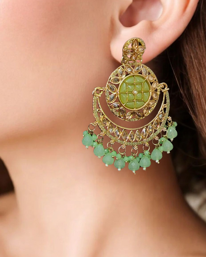 Light Green & Gold Kundan Chandbali Earrings