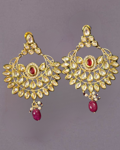 Regal Ruby Kundan Chandbali Earrings