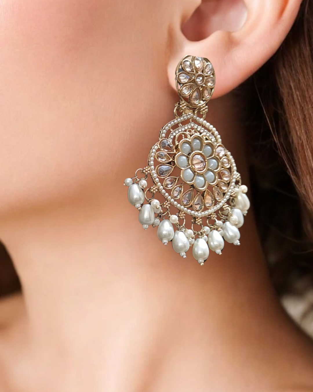 Royal Kundan &Pearl Chandbali Earrings