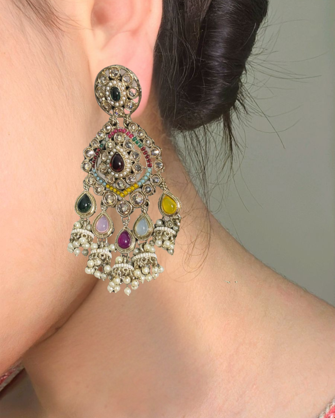 Royal Multicolor Kundan Chandbali Earrings