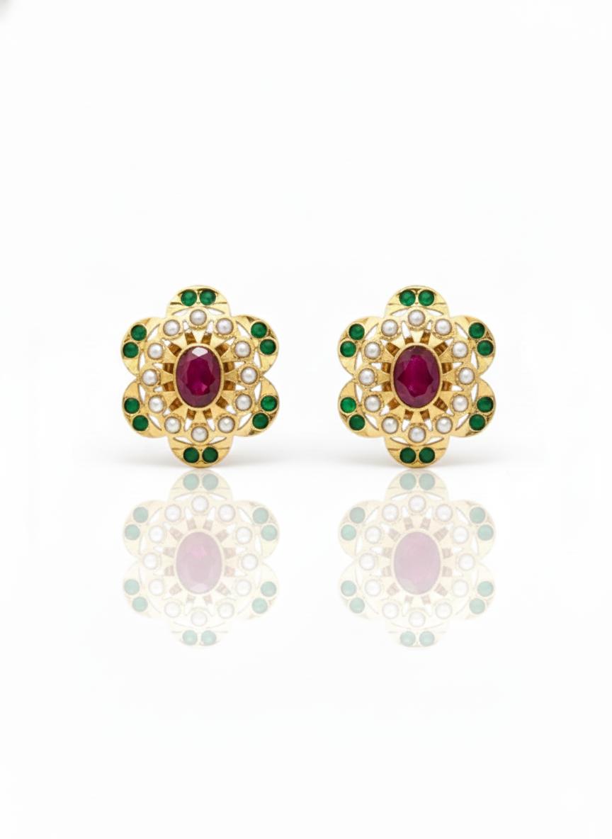 Rajkumari Ruby Jadau Stud Earrings