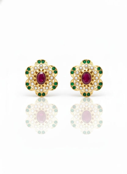 Rajkumari Ruby Jadau Stud Earrings