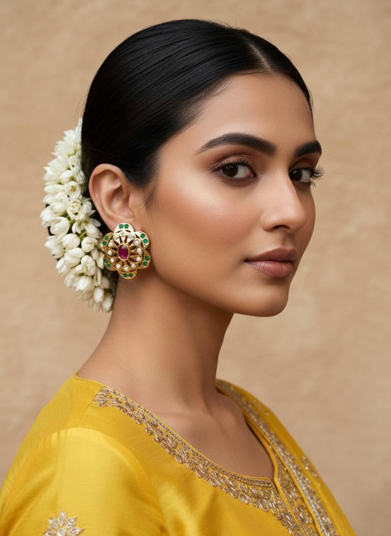 Rajkumari Ruby Jadau Stud Earrings