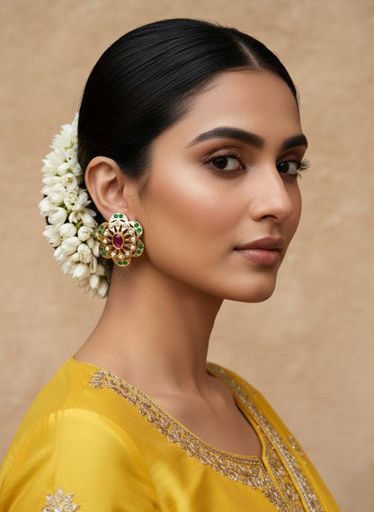 Rajkumari Ruby Jadau Stud Earrings