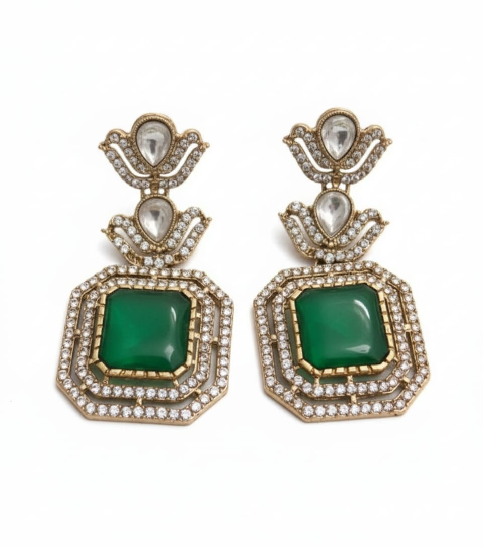 Anvaya Emerald Kundan Drop Earrings