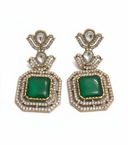 Anvaya Emerald Kundan Drop Earrings