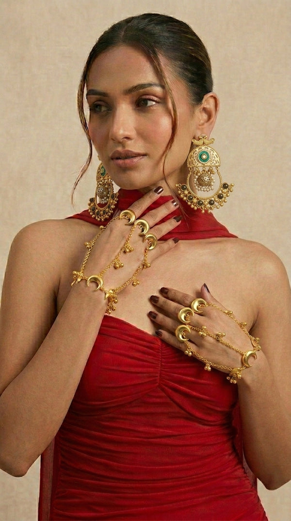 Aarohi Gold-Plated Chandbali Kashmiri Earrings Combo Set