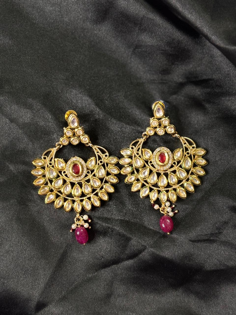 Regal Ruby Kundan Chandbali Earrings