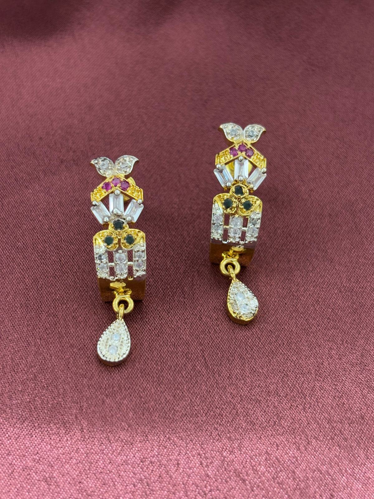 Butterfly-Inspired American Diamond Drop Earrings
