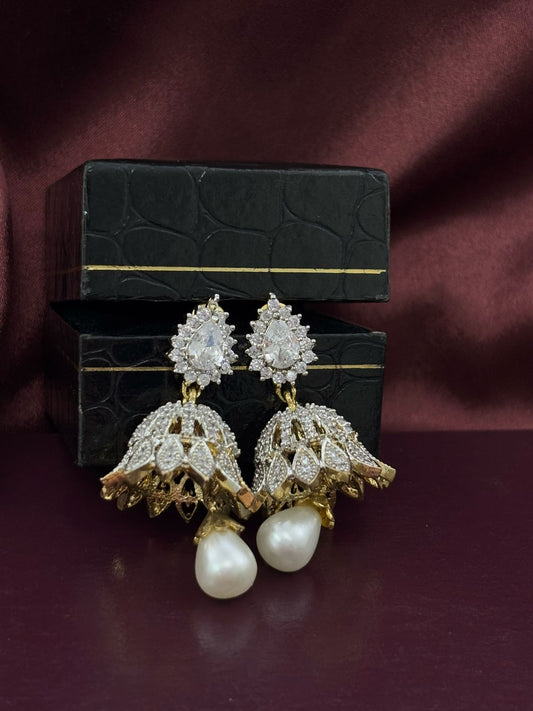 Luxury Crystal & Pearl Jhumka Earrings