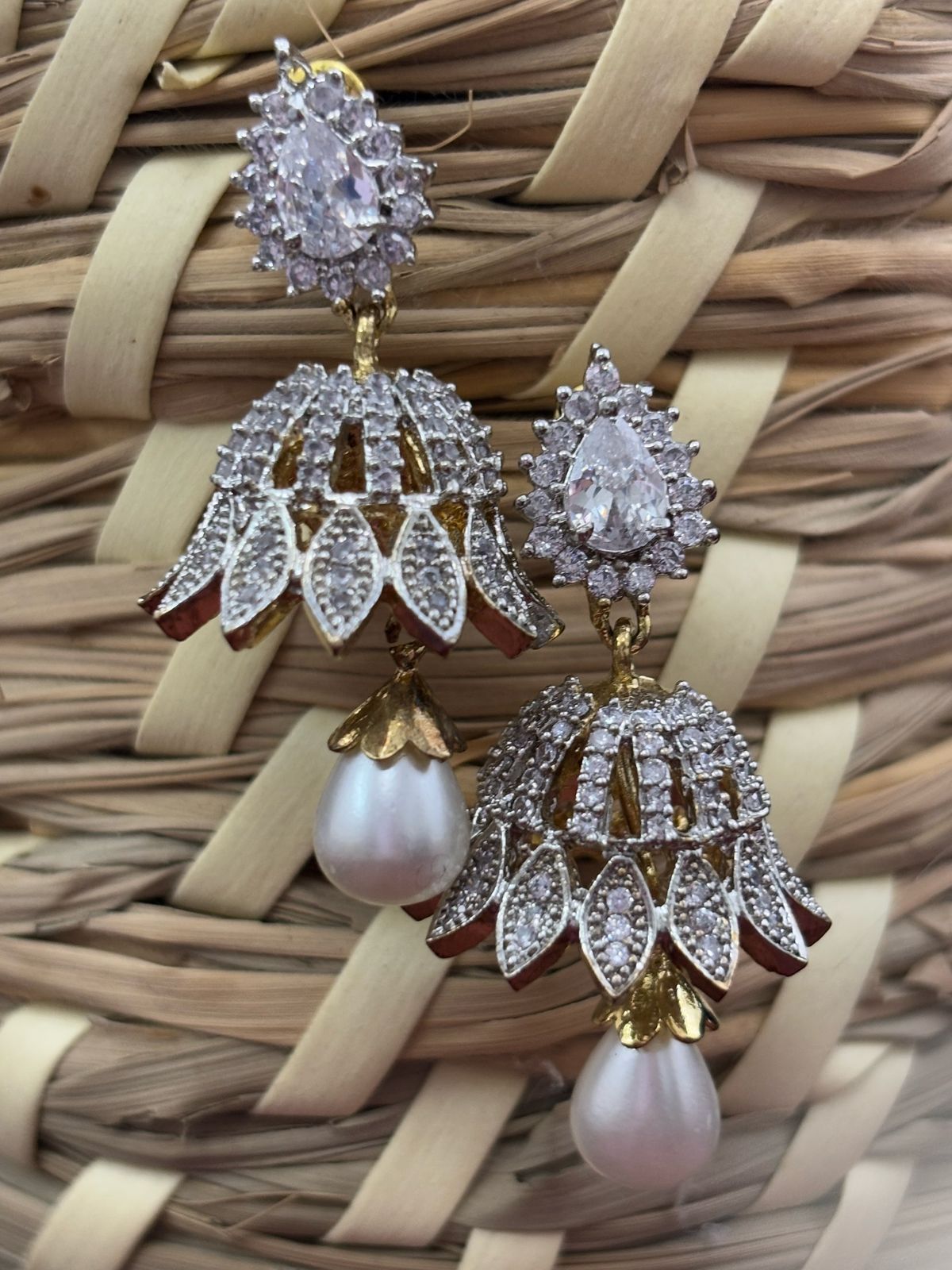 Luxury Crystal & Pearl Jhumka Earrings