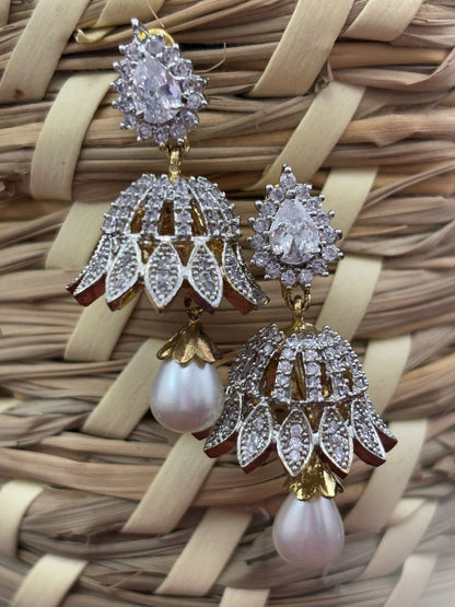 Luxury Crystal & Pearl Jhumka Earrings
