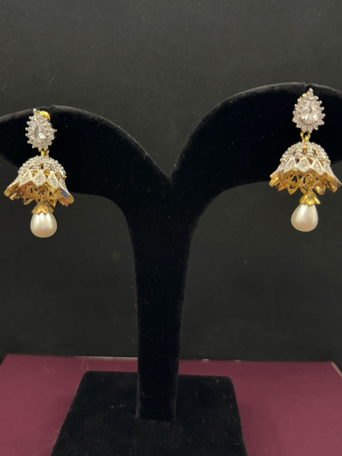 Luxury Crystal & Pearl Jhumka Earrings
