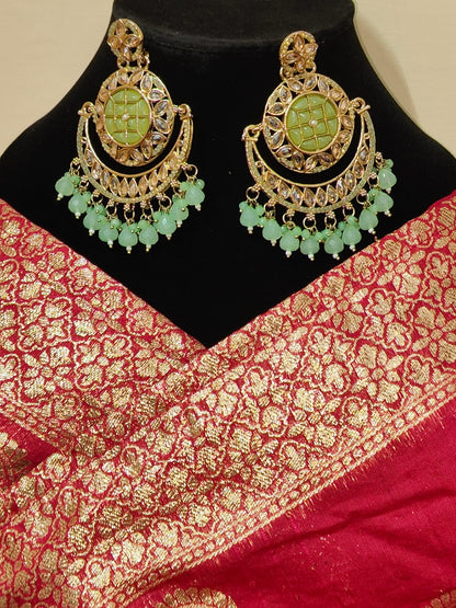 Light Green & Gold Kundan Chandbali Earrings