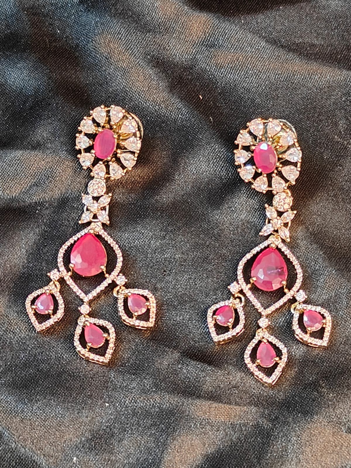 Ravya Ruby & CZ Stone Designer Necklace Set