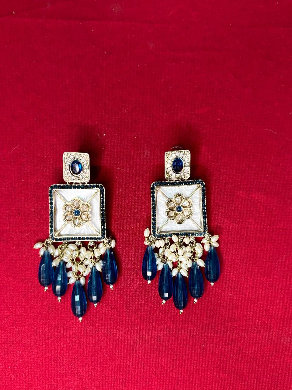 Gulnaaz Blue Drop Kundan Earrings