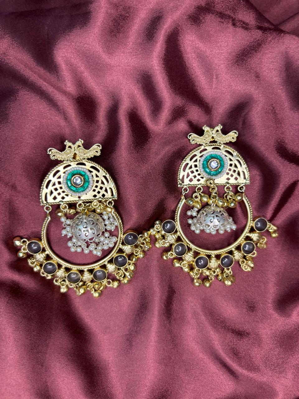 Aarohi Brass Gold-Plated Filigree Chandbali Earrings