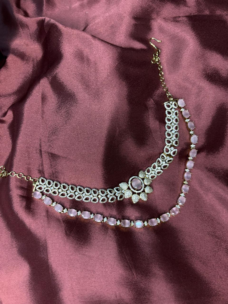 Elina  Blush Pink & CZ Stone Layered Necklace Set