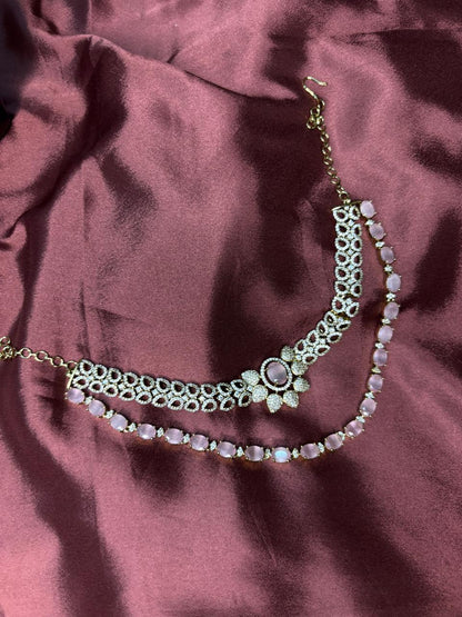 Elina  Blush Pink & CZ Stone Layered Necklace Set