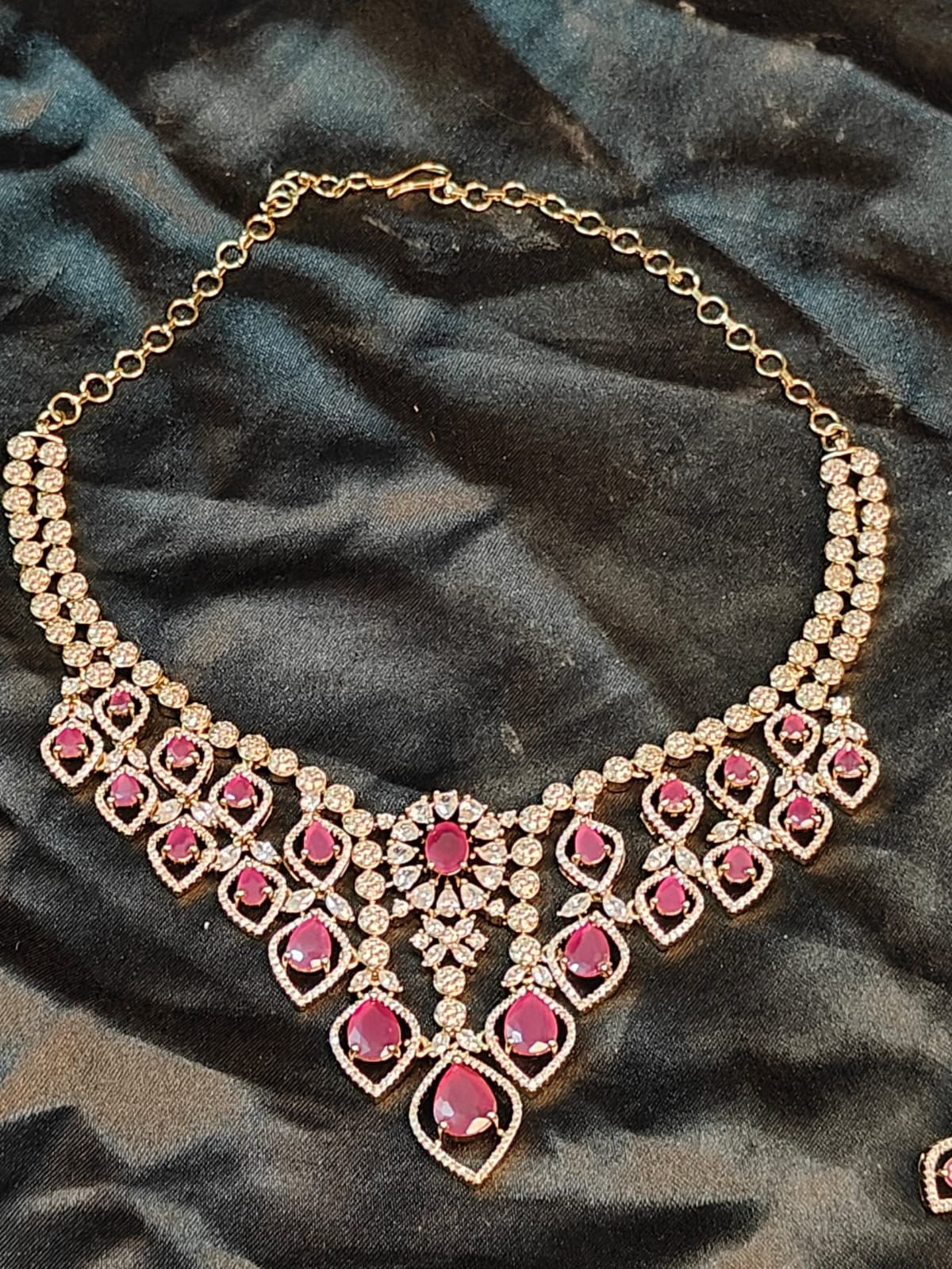 Ravya Ruby & CZ Stone Designer Necklace Set