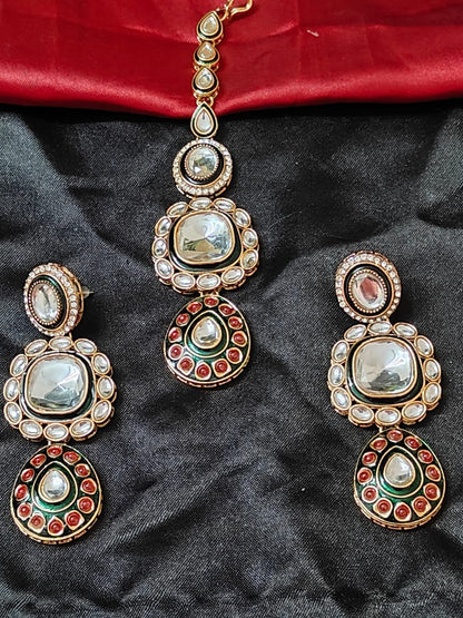 Gulzar Green & Ruby Kundan Necklace Set