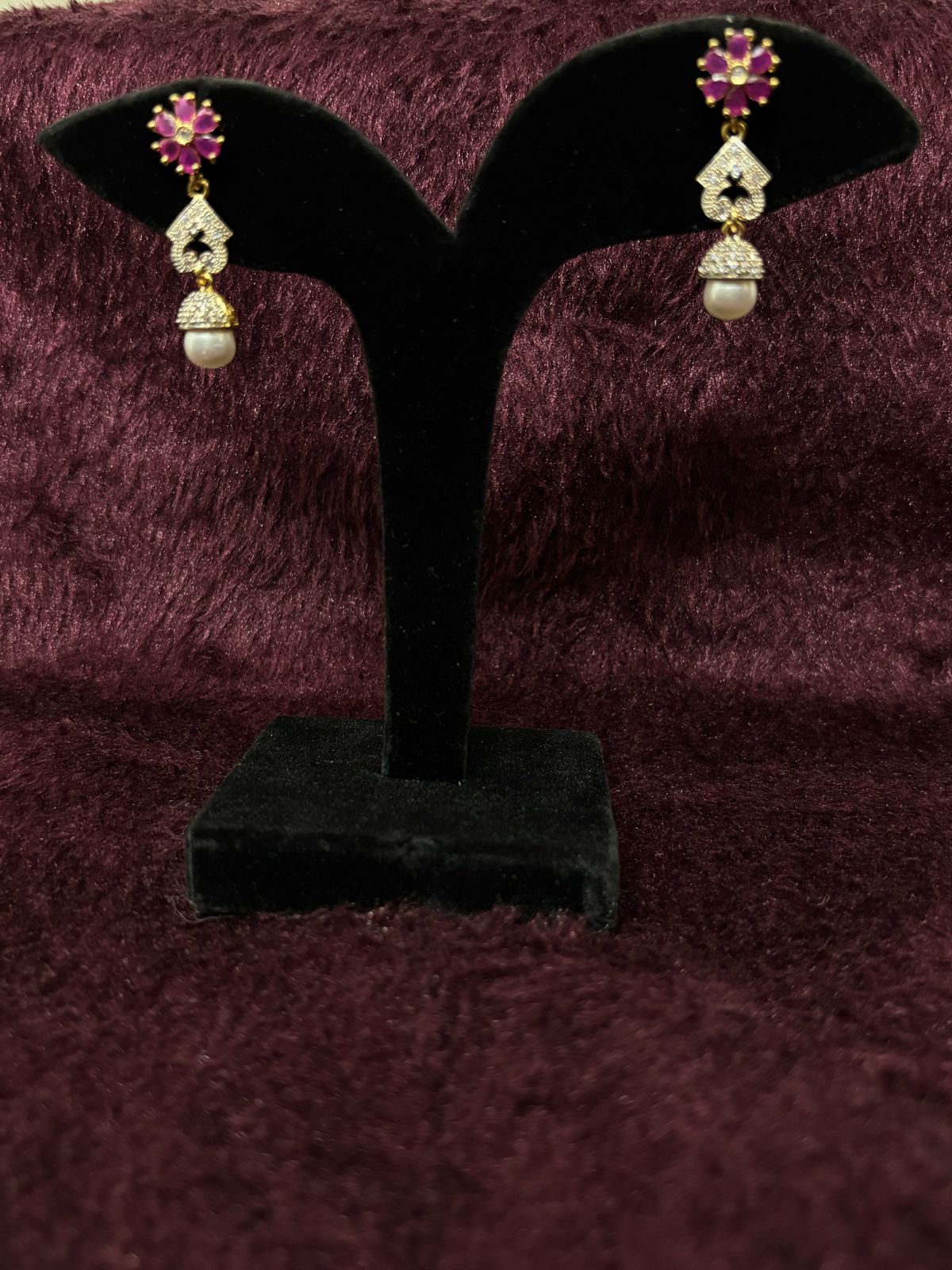 Elegant Ruby &  Pearl Drop Earrings